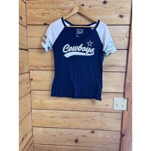 Dallas Cowboys Team Logo Football Women Rhinestone Raglan T-Shirt Medium NFL Tee